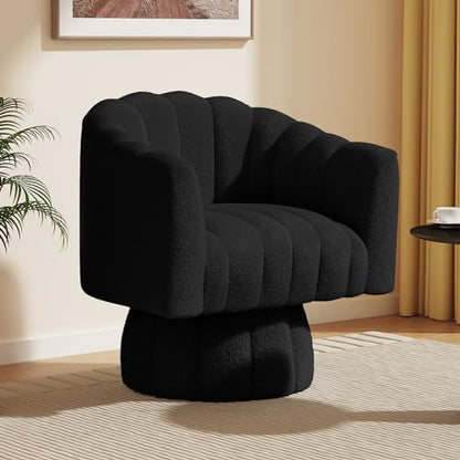 Dewhut Swivel Accent Chair, Barrel Accent Chair, Teddy, Black | Teddy Upholstered Round Arm Chair with 360° Swivel Base, Mid Century Modern Living Room Chair, Easy Setup - color: Black-teddy