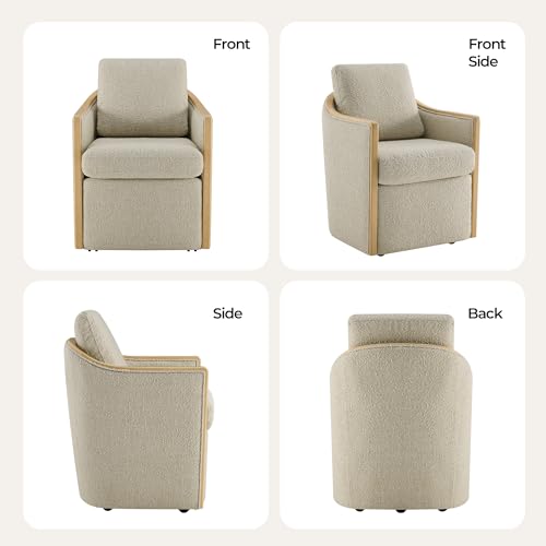 CHITA Upholstered Dining Chairs Set of 4 with Hidden Casters, Oatmeal | Fully Assembled Modern Dining Chair with Backrest & Wood Armrest, Chenille Barrel Chairs for Dining Room, Kitchen Chairs - color: Oatmeal, size: set of 4