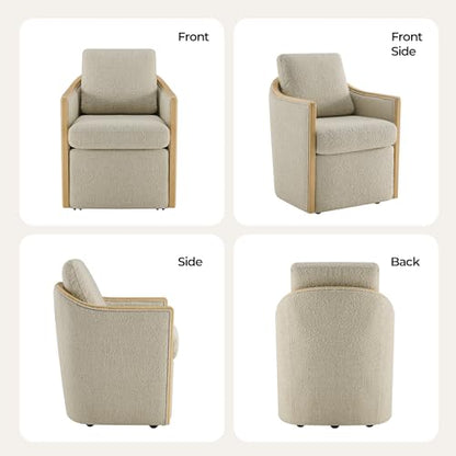 CHITA Upholstered Dining Chairs Set of 4 with Hidden Casters, Oatmeal | Fully Assembled Modern Dining Chair with Backrest & Wood Armrest, Chenille Barrel Chairs for Dining Room, Kitchen Chairs - color: Oatmeal, size: set of 4