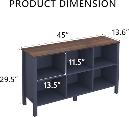 6-Cube Bookcase, Farmhouse Wooden Bookshelf Low Storage Organizer, 45" Horizontal White Console with Legs, Hallway Book Case for Entryway, Display Cabinet for Living Room (Navy Blue, 6-Cube) - color: Navy Blue, size: 6-Cube