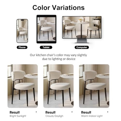 Dining Chairs Set of 2, Modern Upholstered Fabric Dining Chairs | Thick Padded Seat, Textured Fabric, Curved Back, Metal Frame, Dining Room, Kitchen, Breakfast Nook, Restaurant, Beige - color: Beige, size: Set of 2