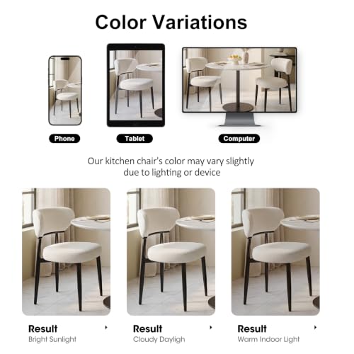 Dining Chairs Set of 4, Modern Upholstered Fabric Dining Chairs | Thick Padded Seat, Textured Fabric, Curved Back, Metal Frame, Dining Room, Kitchen, Breakfast Nook, Restaurant, Beige - color: Beige, size: Set of 4