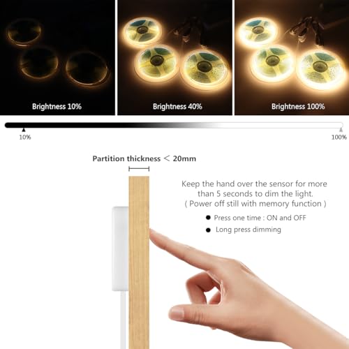 AIMENGTE Cabinet Light 12V COB LED Strip Lights, 6-in-1 Penetrable Touch Dimming, Suitable for Wine Cabinets, Shoe Racks, Display Cabinets, Wardrobes, Kitchen Cabinets, and Showcase Lighting - color: Warm White 3000K, size: 6 X 6.6ft