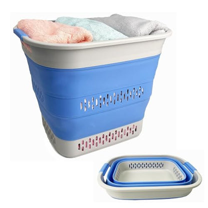 SAMMART 40L (10.5 Gallon) Collapsible Plastic Laundry Basket - Foldable Pop Up Storage Container/Organizer - Portable Laundry Hamper - Space Saving (1, Grey/Little Boy Blue) - color: Grey/Little Boy Blue