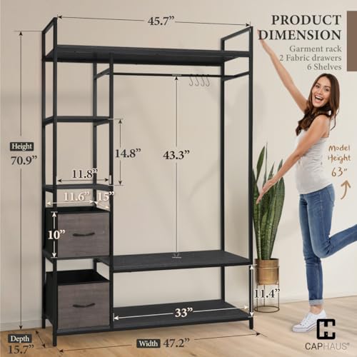 CAPHAUS 979lbs Capacity Heavy Duty Clothing Rack 48" W Metal Garment Rack with Drawers Hanging Rods and Wood Shelves Freestanding Closet Organizer, Black Board - color: Black, size: 48 Inch