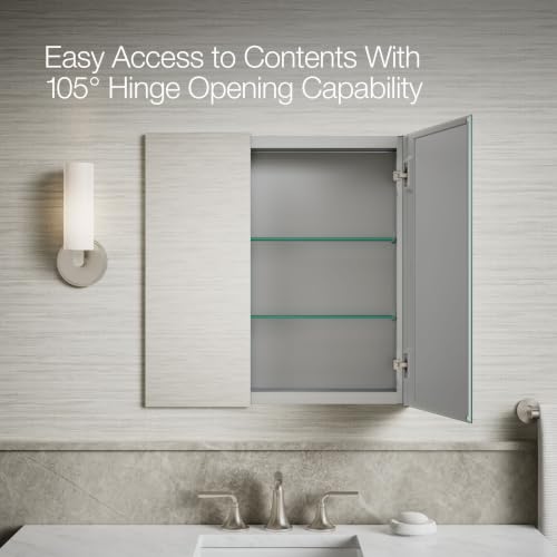 Kohler 55063-NA Embark Slim Medicine Cabinet Mirror, Adjustable Shelves with Mirrored Doors, 25 in. W x 26 in. H - size: 25 in. x 26 in., style: Flat Edge