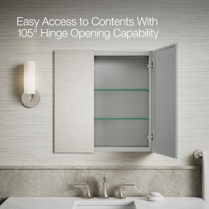 Kohler 55063-NA Embark Slim Medicine Cabinet Mirror, Adjustable Shelves with Mirrored Doors, 25 in. W x 26 in. H - size: 25 in. x 26 in., style: Flat Edge