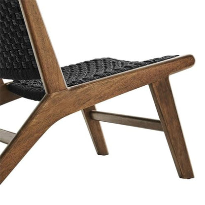 Modway Saoirse Woven Rope Wood Accent Lounge Chair in Walnut Black - color: Walnut Black