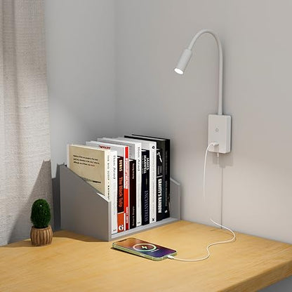 ENUOTEK LED Wall Mounted Reading Light, Bedside Book Lights with Wireless Remote Control for Bed, Flexible Bedroom Spot Lamp, Dimmable Neutral White 4000K Lighting, Timer Function, 5V 2A USB Output - color: White