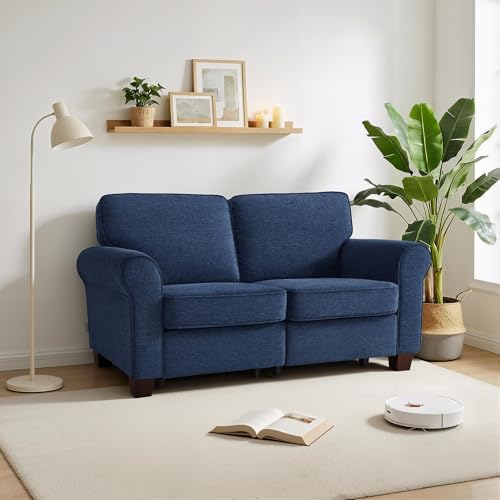 MCombo 67.7" Loveseat Sofa, 2-Seater Small Couch for Small Spaces, Classic Rolled Arm Upholstered Sofa with Solid Wood Legs for Living Room, Removable Cover, Chenille Fabric VE730 (Navy Blue) - color: Navy Blue