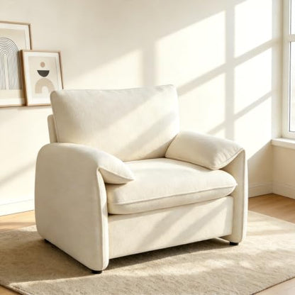 Oversized Accent Chair, 37" Chenille Armchair for Living Room, Beige | Comfy Upholstered Reading Chair, Chair and a Half, Modern Single Sofa Chairs for Bedroom, Nook, Apartment