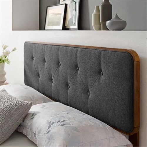 Pemberly Row Tufted King Fabric and Wood Headboard, 48"H x 79.5"W, Walnut and Charcoal Finish, Dense Foam Padding, Button Tufted, Modern Bedroom Furniture, Compatible with Interchangeable Bed Frames - color: Walnut and Charcoal, size: King