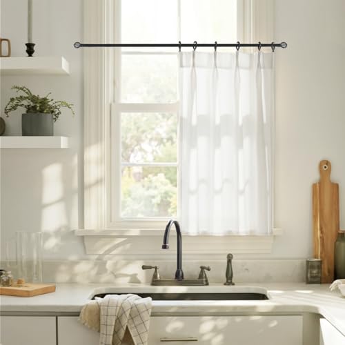 White Small Kitchen Curtains 32 Inch Length Sheer Linen Cafe Pinch Pleated See Out But Not in Non See Through Curtains for Living Room Bathroom - color: White, size: 24"W x 32"L (Pack of 1)