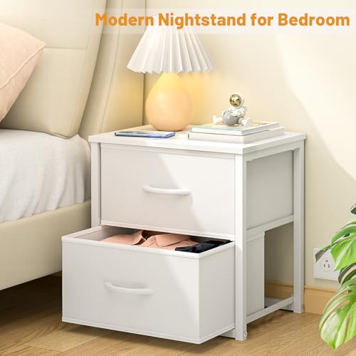 DAOUTIME 2-Pack Stackable Storage Drawers (4 Drawers Total), White Closet Organizer with Wooden Top & Metal Frame, Freestanding or Stackable Dresser for Bedroom, Living Room, Under Bed
