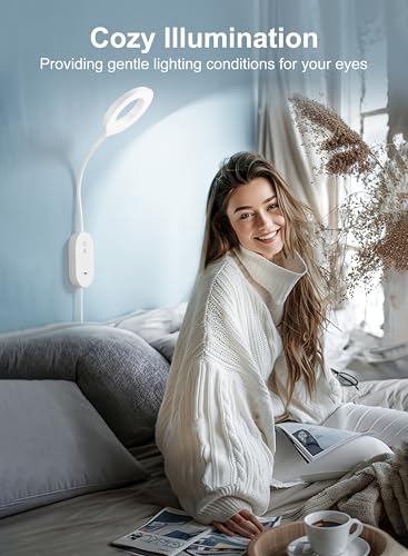 Wall Mounted Reading Light,Bed Headboard Lamp with 10W USB Output Fast, Wall Reading Lamps with 4 Color Modes & 5 Dimmable, Memory Function, 4-Hour Auto Off Ring Light White - color: White