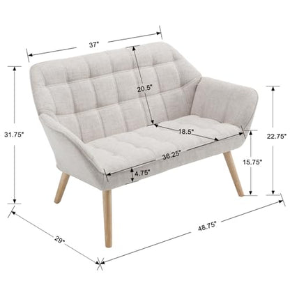 48" Small Loveseat Sofa, Modern Linen Fabric Mini Sofa Couch 2-Seater Love Seat with Quilting Backs and Wood Legs for Living Room, Bedroom and Small Space, Beige - color: Beige
