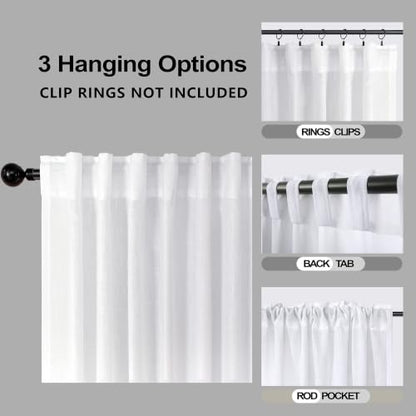 White Back Tab Linen Blend Sheer Curtains for Living Room 42x84 Inch Length - color: White, size: 42"W x 84"L (Pack of 2)