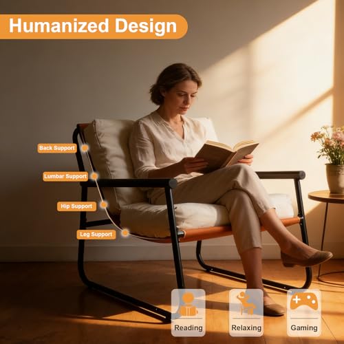 Lightdot 30" Wider Accent Chair Heavy Duty Sturdy Armchair Fabric Lounge Chair Ergonomic Design Upholstered Leisure Chair for Large Frame Suit for Living Room/Bedroom - color: Orange