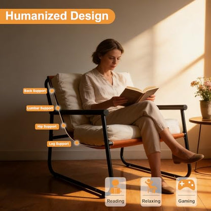 Lightdot 30" Wider Accent Chair Heavy Duty Sturdy Armchair Fabric Lounge Chair Ergonomic Design Upholstered Leisure Chair for Large Frame Suit for Living Room/Bedroom - color: Orange