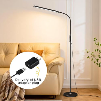 Bright LED Eye-Protecting Reading Floor Lamps Touch and Remote Dimming 3000-6000k, Tattoo Craft Drawing Makeup Adjustable Gooseneck Standing Light,Living Room Chair Sofa Bedroom Office - color: New Black