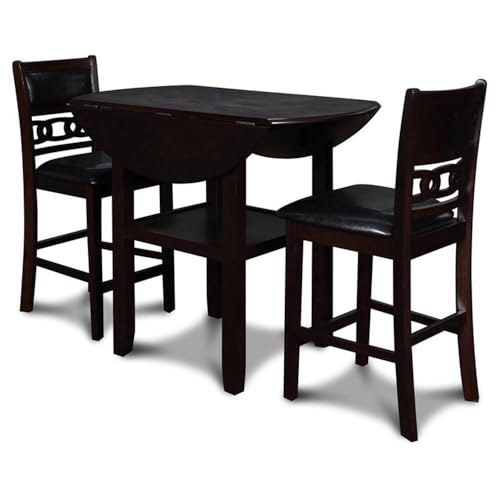 New Classic Furniture Gia 3-Piece Drop Leaf Counter Table Set with 2 Chairs, 42-Inch, Ebony - color: Ebony, size: Counter Set