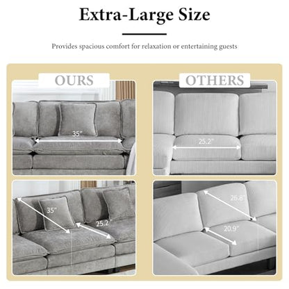 76.7” Oversized Gray Loveseat Sofa, 2 Seater Large Sectional Couches for Living Room, Chenille Fabric Modular Sectional Sofa with 1 Ottoman, Deep Seat Home Sofas Set - color: Grey, size: 2 Seater + 1 Ottoman