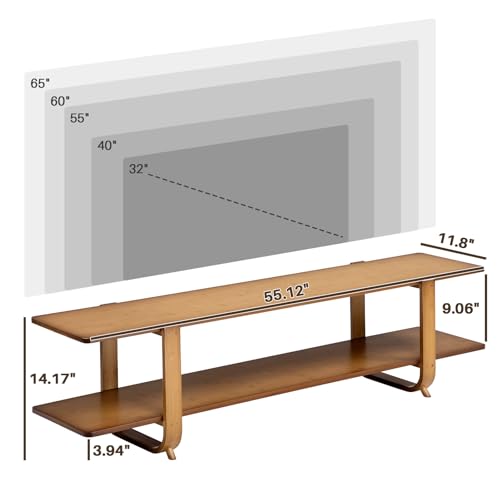 HollyHOME Bamboo TV Stand with Storage for TVs up to 65'', Modern Entertainment Center with 2 Open Shelf, Accent TV Media Console Table for Living Room, Bedroom, 55"(L), Walnut - color: Walnut