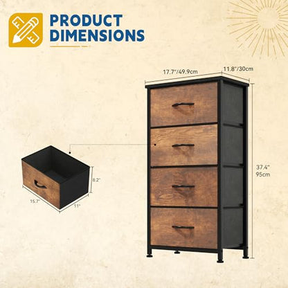 DWVO Dresser with 4 Drawers - Fabric Storage Tower | Organizer Unit for Bedroom, Living Room, Hallway, Closets - color: Rustic Brown, style: 4-Drawer