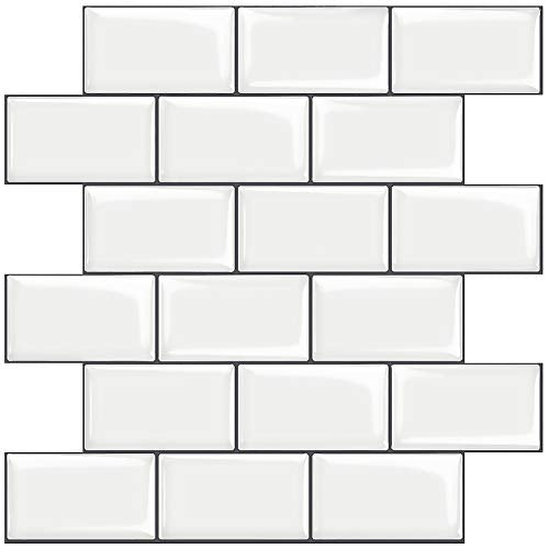 STICKGOO Subway Tile Peel and Stick Backsplash, Thicker Design 12" x 12" Stick on Backsplash Tiles for Kitchen, Bathroom, Wall Tile (10 Sheets, Warm White with Grey Grout) - color: Warm White With Grey Grout