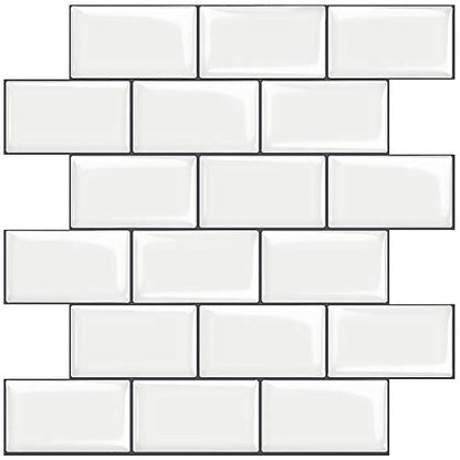 STICKGOO Subway Tile Peel and Stick Backsplash, Thicker Design 12" x 12" Stick on Backsplash Tiles for Kitchen, Bathroom, Wall Tile (10 Sheets, Warm White with Grey Grout) - color: Warm White With Grey Grout