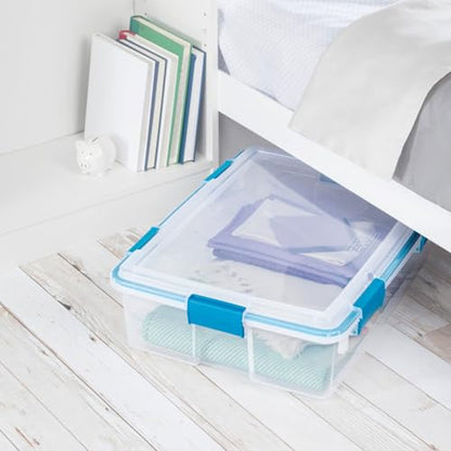 Sterilite Gasket Storage Box with Lids for Home & Office, 37 Quart, 8-Pack | Heavy-Duty, Stackable, and Organizing Containers for Bathroom, Cabinet, Closet, and Garage, Clear and Blue Aquarium Latches - size: 37 Quart, style: 8 Pack