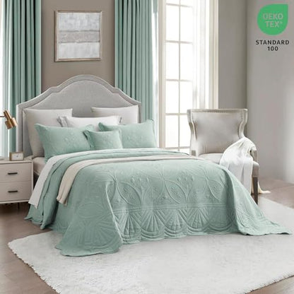 DaisyHuang Bedspread - Full Size Bedding Cover - Modern & Contemporary Coverlet Set, Real Stitching, Reversible, Lightweight, 5 Piece, Seaglass - color: Seaglass, size: Full(96"x110")