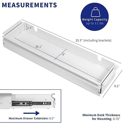 VIVO Large 33 inch Under Desk Slide Out Storage Drawer Organizer, White, DESK-DR33-W - color: White