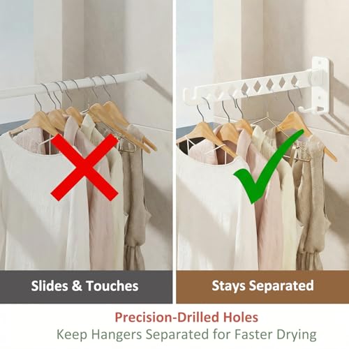 Wall Mounted Drying Rack, 8-Hole Clothes Rack Laundry Room, White | 8 Hanger Holes, No-Slide Design, Click-Stop Hinge 4 Angles, Rustproof Steel, Folds Flat 3.5cm, for Bathroom Balcony RV - size: 14 Inches - 2 Packs