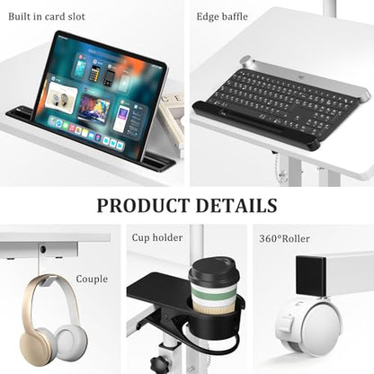Enayplon Small Standing Desk with Wheels, Mobile Stand Up Desk, Portable Standing Table on Wheels for Walking Pad, Rolling Computer Desk Adjustable Height, Tall Table - color: White