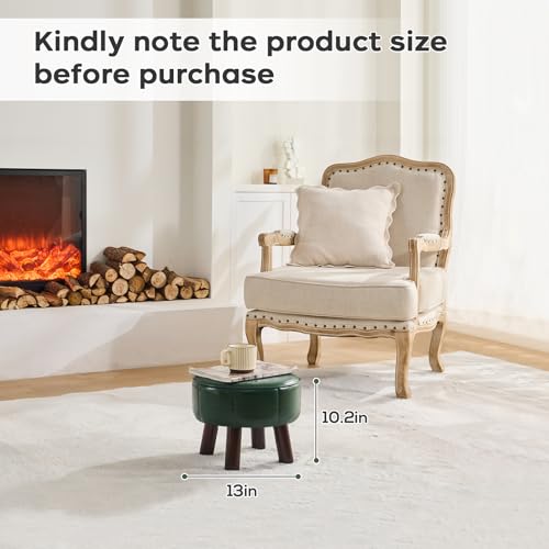 oakvivo 13in Small Foot Stool Ottoman, Round Faux Leather Footrest | Green Under Desk Pouf Footstool Foot Rest with Non-Skid Rubber Legs for Ling Room, Bedroom, 13''L x 13''W x 10.2''H - color: Green