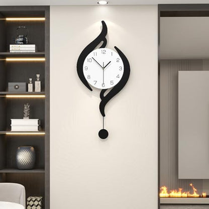 Modern Wall Clocks Battery Operated Large Decorative Wall Clock | Analog Silent Non-Ticking Black Iron Pendulum Clock for Living Room Kitchen Bedroom Farmhouse Office Decor 12.5x27.5inch - size: 12x27 in