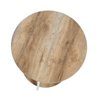 Household Essentials Jamestown Round Side End Table with Storage Shelf, Coastal Oak Rustic Wood Grain and White Metal Frame - color: Coastal Oak