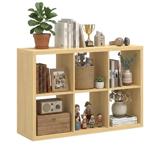 WannabeMyself【2026 Wooden Thick Frame】 6 Cube Storage Organizer with Anti-Tipping Kits, Reversible Open Back Book Shelf,Bookcase for Living Room,Bedroom,Entrance Hall,Office,11.6×36.3×24.6,Oak Color - color: Oak, size: 6 cube (11inch)