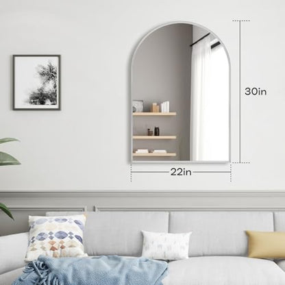 Silver Arched Mirror 22x30in, Metal Framed Bathroom Vanity Wall | Tempered Glass, Shatter Proof, Living Room Bedroom Entryway, Modern Elegant Design - color: Silver, size: 30"L x 22"W, style: Arched