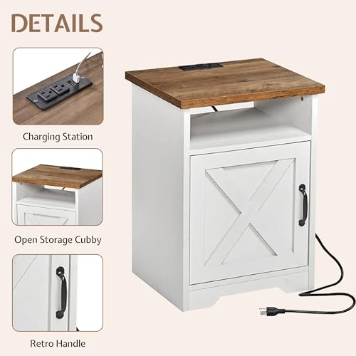 3 Piece Living Room Table Set with Barn Door, Distressed White | Includes Coffee Table and 2 End Tables, Charging Station &USB Ports, Rustic Farmhouse Style, Living Room Furniture Set - color: Distressed White