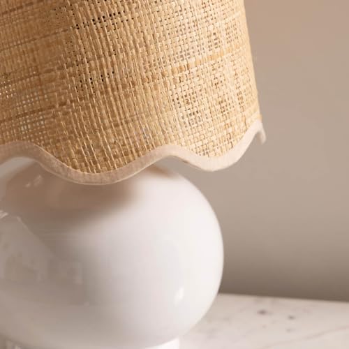 Benton Ceramic Table Lamp with Fabric Shade – 13" Bedside Accent Lamp for Bedroom, Living Room & Nightstand (White) - color: White