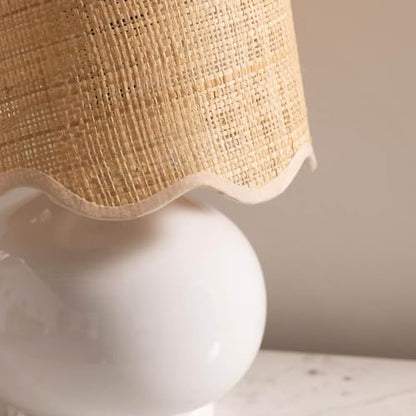 Benton Ceramic Table Lamp with Fabric Shade – 13" Bedside Accent Lamp for Bedroom, Living Room & Nightstand (White) - color: White