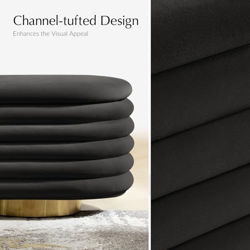 HULALA HOME Velvet Storage Bench, Large Upholstered Ottoman Bench with Button Tufted Design for Living Room, Bedroom, Entryway, or Window, Black - color: Black