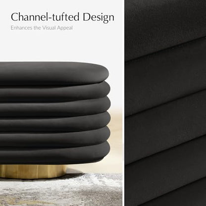 HULALA HOME Velvet Storage Bench, Large Upholstered Ottoman Bench with Button Tufted Design for Living Room, Bedroom, Entryway, or Window, Black - color: Black