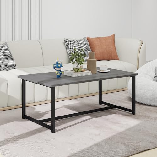 35.4" Rectangular Coffee Table for Living Room, Modern Industrial Style Coffee Table Center Table with Metal Frame for Small Space, Apartment, Office, Easy Assembly, Grey - color: Grey