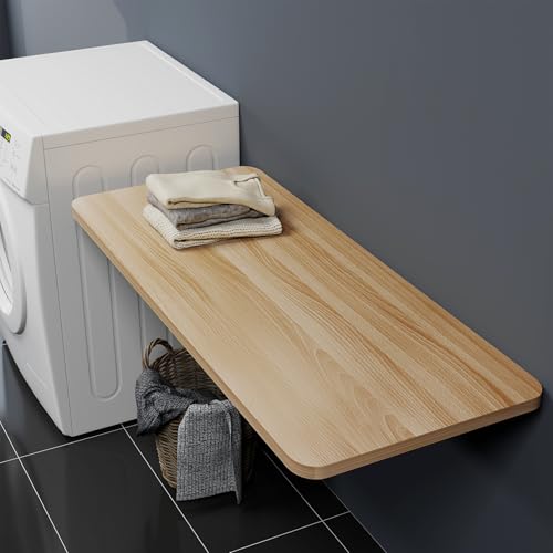 Neoaider Wall Mounted Folding Table 47.2”L x 19.7”W, Wood Color | Laundry Folding Table with Heavy Duty Metal Collapsible Shelf Brackets, Wall Mounted Desk Fold Down for Small Spaces - color: Wood Color, size: 47.2" x 19.7"