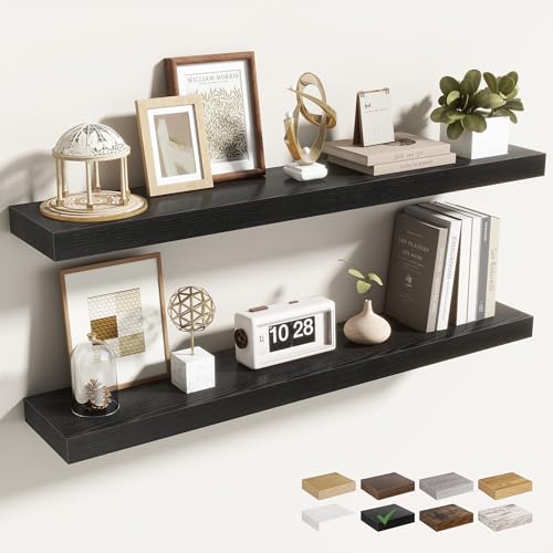 Acovy 36 Inch Floating Shelves for Wall 2 Pack, 36" Wall Shelves for Books, Storage, Decor, Wall Mounted Floating Shelf with Invisible Brackets for Kitchen, Living Room, Black - color: Black, size: 6.5"Wx36"L-2pcs