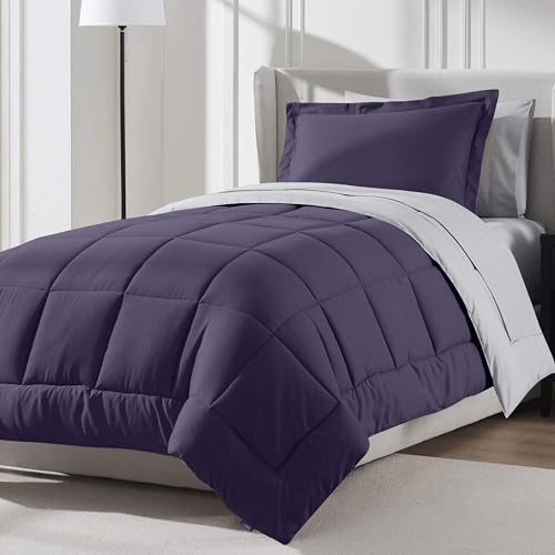 Nestl 5 Piece Twin Comforter Set – Purple Reversible Bed in a Bag – Complete Twin Size Bedding Set with Sheets, Pillowcase and Sham - color: Purple, size: Twin