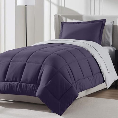 Nestl 5 Piece Twin Comforter Set – Purple Reversible Bed in a Bag – Complete Twin Size Bedding Set with Sheets, Pillowcase and Sham - color: Purple, size: Twin